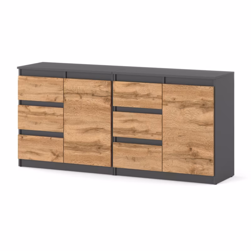 Komoda Hurtownia-Mebli Szuflady 6 Agna Mini 160cm Szary Mat Dąb Wotan 160x35x75 cm 1szt.