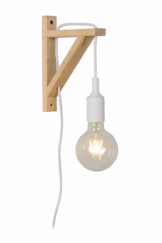 Kinkiet ścienny Lucide Fix Wall biały i drewno 1 x E27 x 60W IP20 wym: 22,5 x 19 x 3,2 cm – 1 szt.