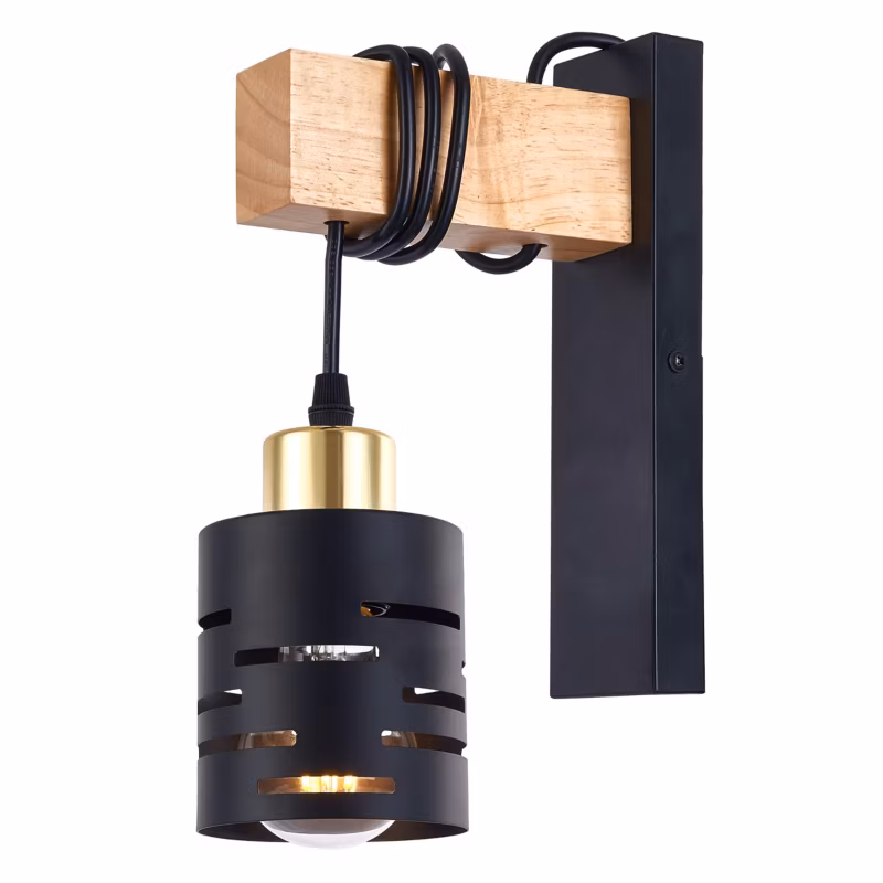 Kinkiet ścienny E27 LED MasterLED Elen wiszący czarny złoty drewno lampa 1 szt.