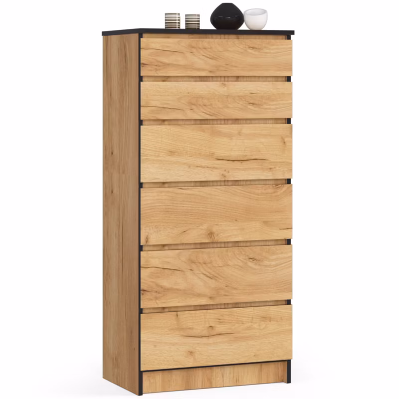 Komoda Akord K60 Dąb Craft 60 cm 6 szuflad kolor Dąb Craft mat 60x40x130 cm 1 szt.