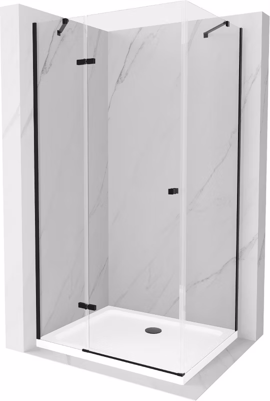 Kabina prysznicowa Mexen Roma uchylna 70 x 90 cm transparent czarna + brodzik Flat biały