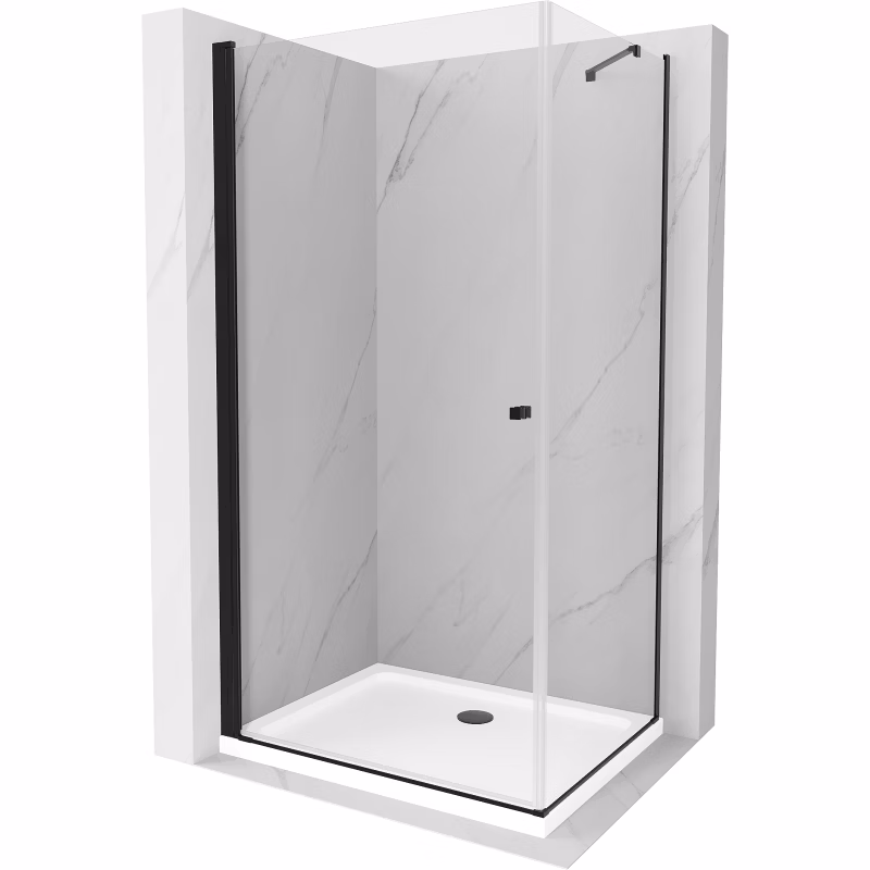 Kabina prysznicowa Mexen uchylna Pretoria 70 x 80 cm transparent rama czarna i brodzik Flat 1 kpl.