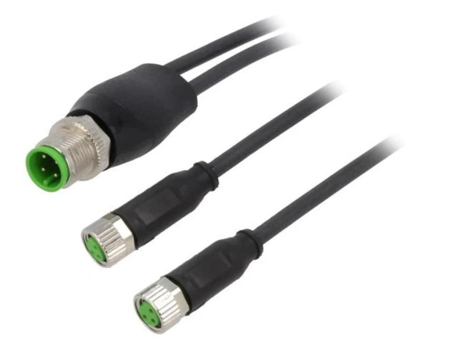 Rozdzielacz: wtyk M12 4P/2xgniazdo proste M8 3P z przewodami o długości 1,5m PUR, PVC 7000‑40821‑6300150