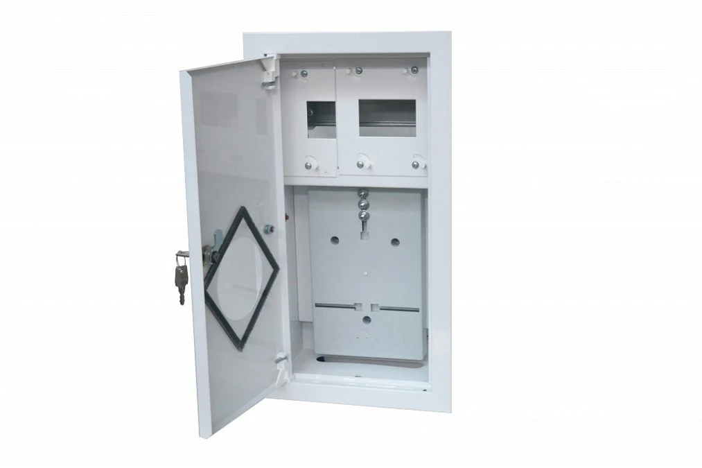 Rozdzielnia podtynkowa metalowa 1 X TL 1F na licznik elektroniczny + 6 zabezpieczeń zamek okienko RAL 9003A‑RW6E