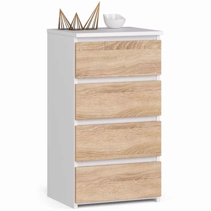 Komoda Akord CL4 Biała 40 cm 4 szuflady kolor Dąb Sonoma mat 40x35x74 cm 1 szt.