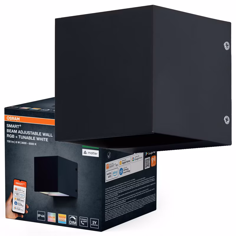 Kinkiet Ogrodowy Osram Lampa LED 8W 320lm CCT RGB Ściemnialna Czarny IP44 1 szt.