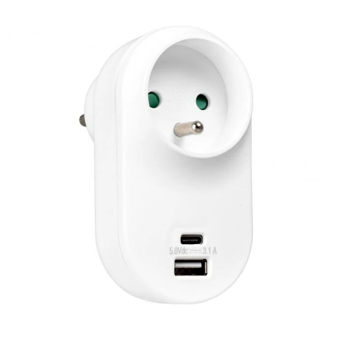 Rozgałęźnik sieciowy 1 gniazdo 2P+0 French + USB‑A 2.4A + USB‑C 3.0A VA0360 VAYOX