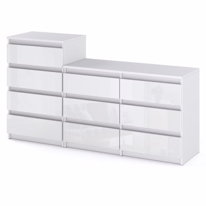 Komoda Hurtownia-Mebli Szuflady 10 Zestaw komód Hugo 64 160cm Biały Mat Biały Połysk 160×33.5×92.5 cm 1szt.