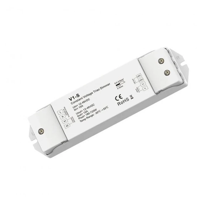 Ściemniacz LED ‑ Mono Skydance ‑ 12‑48V DC 1x15A – sterowanie triakiem 230V ‑ V1‑S