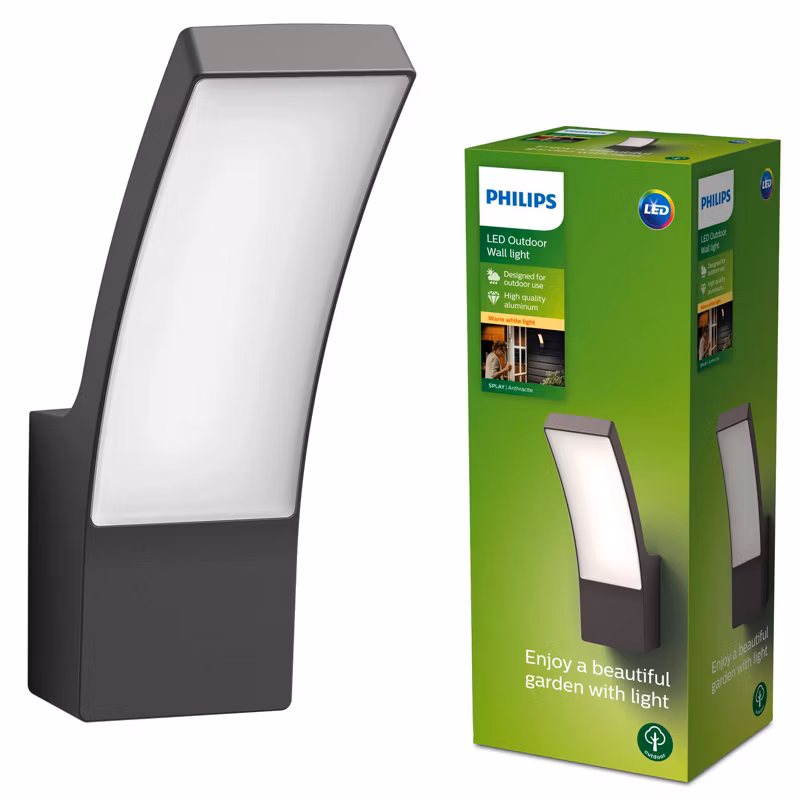 Kinkiet Ogrodowy Splay Philips Lampa Elewacyjna Zewnętrzna LED 12W 1100lm 2700K IP44 Antracyt 1 szt.
