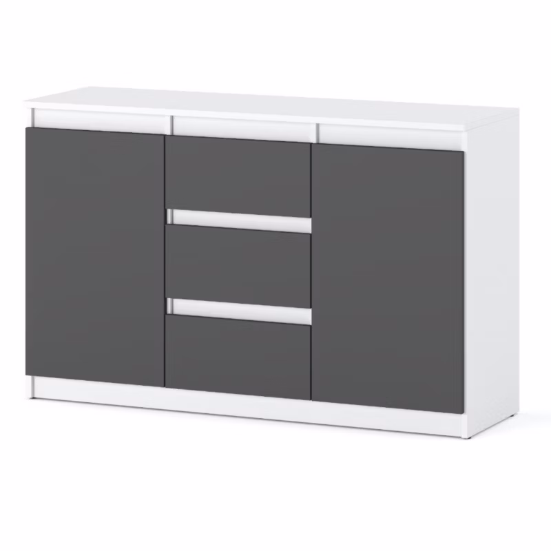 Komoda Hurtownia-Mebli Szuflady 3 Agnes 2D3SZ 120cm Biały Mat Szary Mat 120x35x75 cm 1szt.