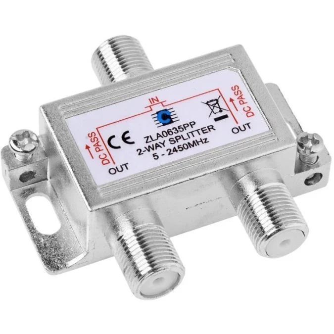 Rozdzielacz Splitter antenowy F na 2 TV metalowy, kompatybilny z DVB‑T i SAT