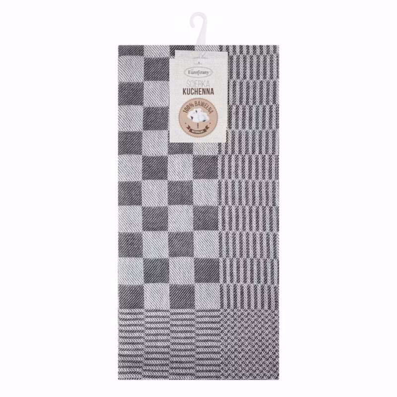 Komplet 2 ścierek MAURO Eurofirany 50 x 70 cm bawełniane stalowe zdobione motywem szachownicy 1 kpl