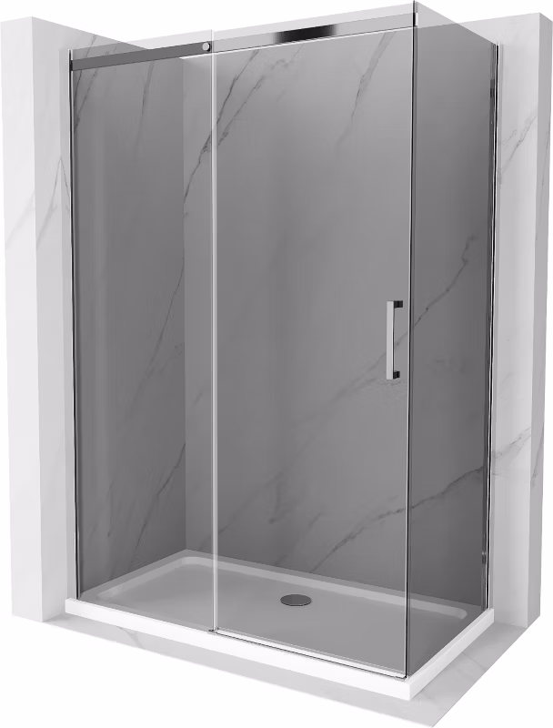 Kabina prysznicowa Mexen Omega rozsuwana 140 x 80 cm grafit chrom + brodzik Flat bialy