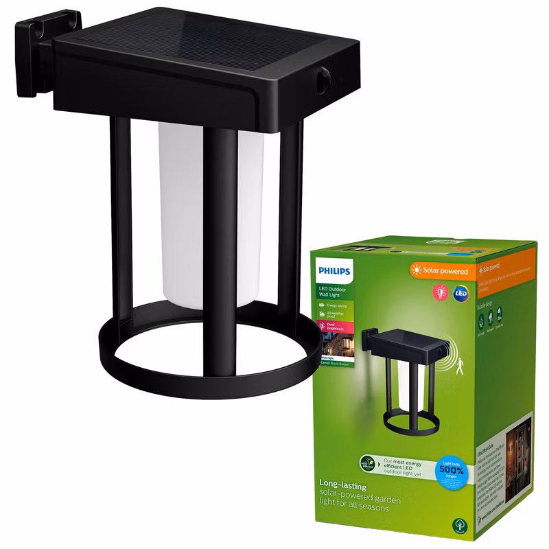 Kinkiet Ogrodowy Philips Lampa Solarna Elewacyjna Zewnętrzna LED 1.4W 250lm 3000K z Czujnikiem Ruchu i Zmierzchu Czarna 1 szt. 8720169263895