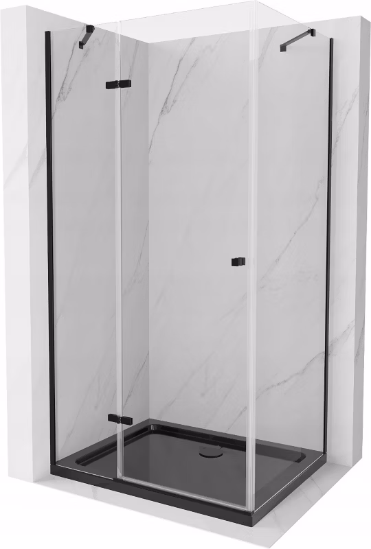 Kabina prysznicowa Mexen Roma uchylna 80 x 100 cm transparent czarna + brodzik Flat czarny