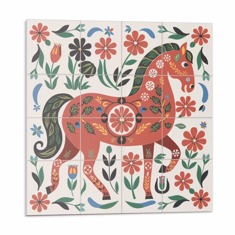 Kafelki samoprzylepne Wallfluent 30×30 cm Koń w otoczeniu kwiatów 9 szt.