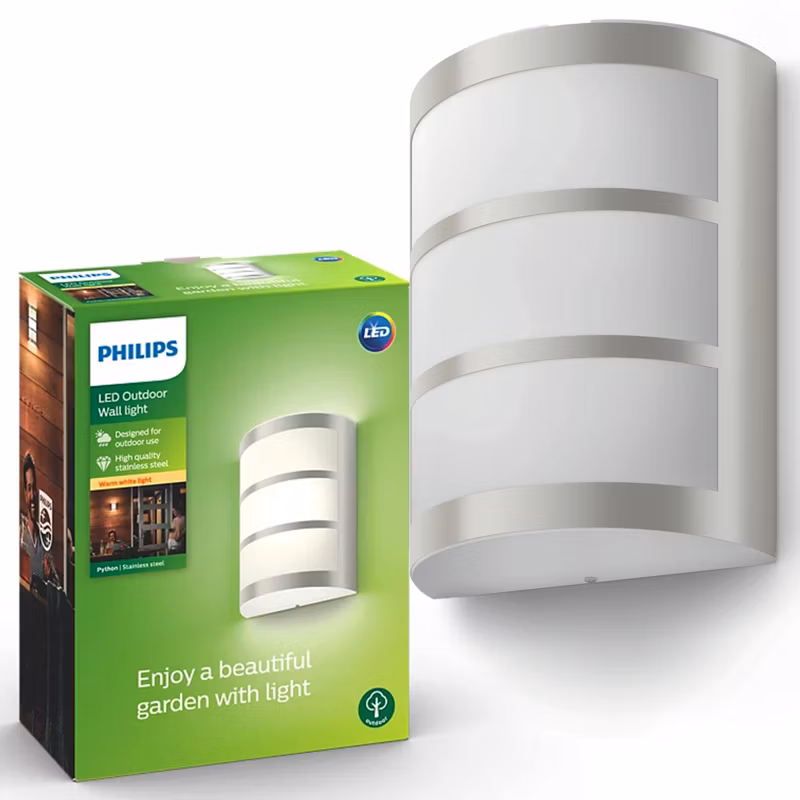 Kinkiet Ogrodowy Python Philips Lampa Elewacyjna Zewnętrzna LED 6W 600lm 2700K IP44 Srebrna 1 szt.