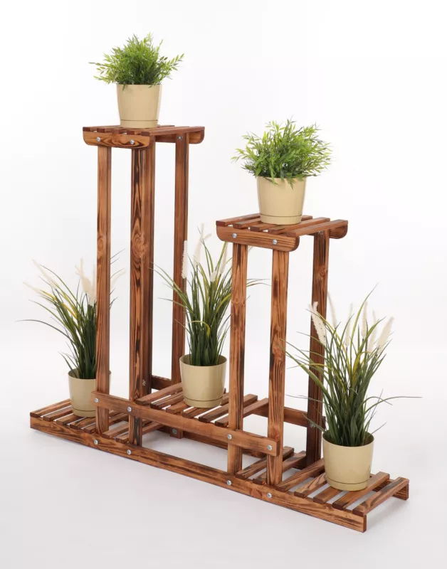 Kwietnik drewniany MODO24 stojący 5 półek 95x116x25 cm brązowe opalone drewno 1 szt.