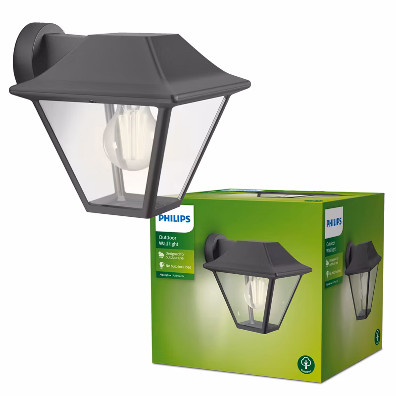 Kinkiet Ogrodowy Alpenglow Philips Lampa Elewacyjna Zewnętrzna Latarnia E27 IP44 Antracyt 1 szt.