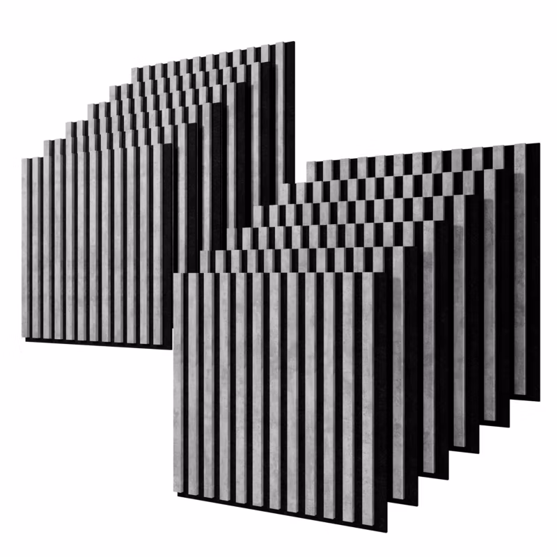 Lamele ścienne na czarnym filcu Stegu, szare panele akustyczne 60×60,5cm 12 szt.