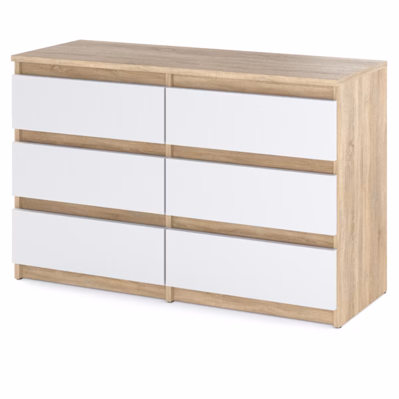 Komoda Hurtownia-Mebli Szuflady 6 Hugo Średnia 100cm Dąb Sonoma Biały Mat 100×33.5×71.5 cm 1szt.