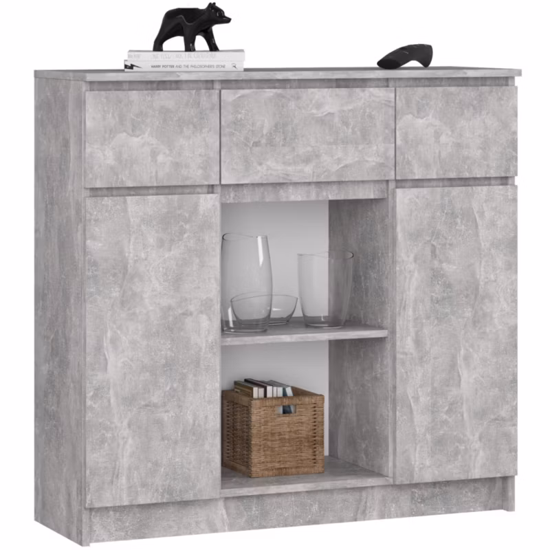 Komoda AKORD K100 kolor Beton mat 101 cm 2 drzwi 3 szuflady 4 półki 101x35x98 cm 1 szt.