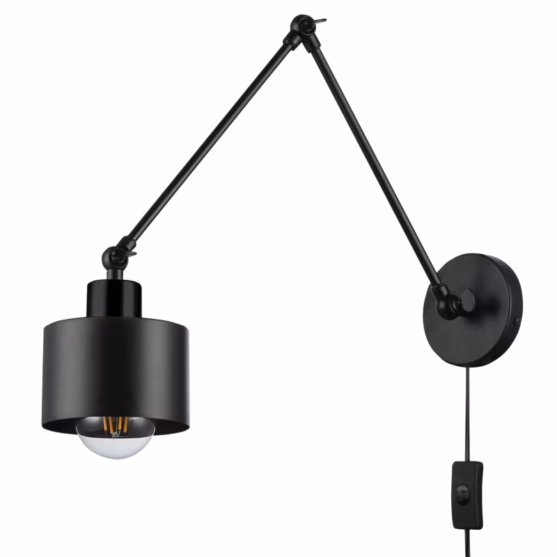 Kinkiet ścienny E27 LED MasterLED Elza IP20 wysięgnik z wtyczką czarny lampa 1 szt.