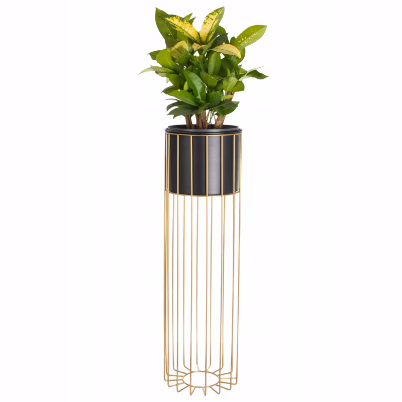 Kwietnik Urokliwe Wnętrza Stojący Metalowy Czarno Złoty Stojak Loft Druciany 70Cm – 1 szt.