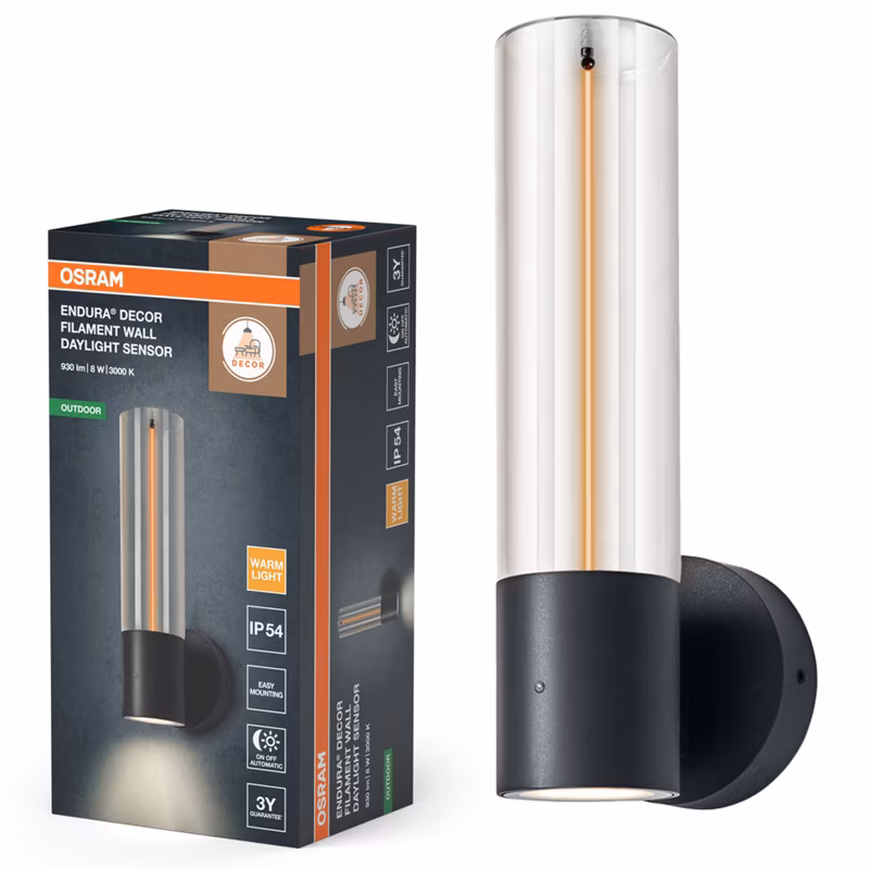 Kinkiet Ogrodowy Endura Osram Lampa Elewacyjna LED z Czujnikiem Zmierzchu 8W 600lm 3000K Szary IP54 1 szt.