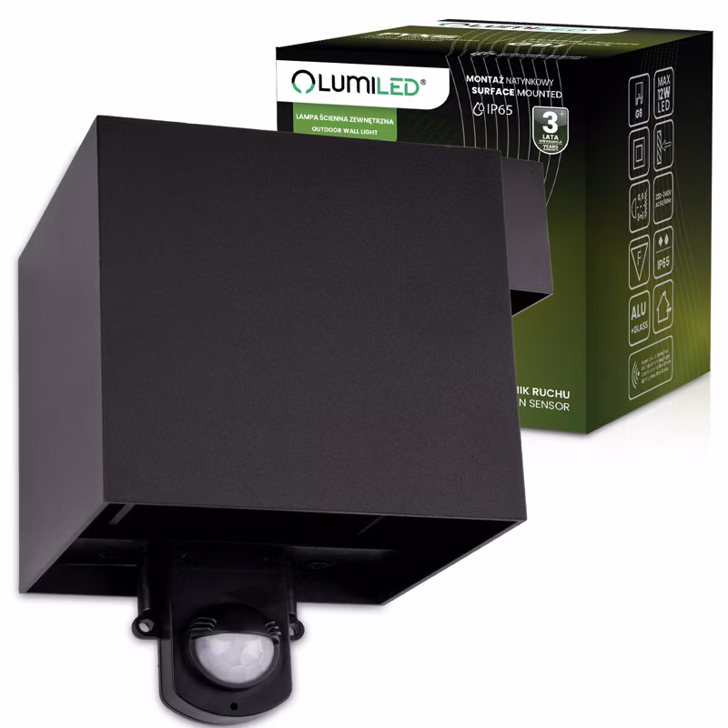 Kinkiet Ogrodowy Lumiled Elewacyjny LED G9 Regulowany Góra Dół Czujnik PIR Czarny 1 szt.