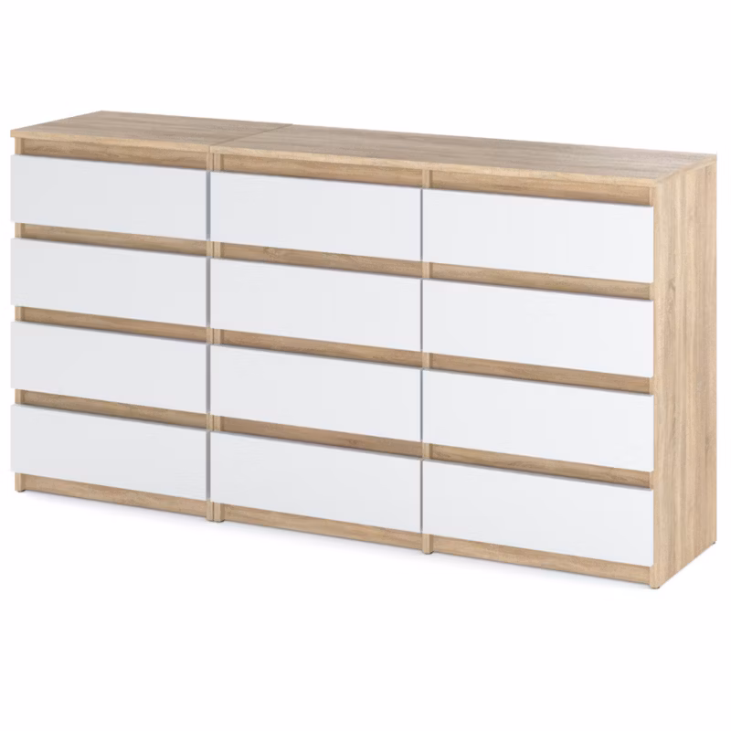 Komoda Hurtownia-Mebli Szuflady 12 Zestaw komód Hugo 84 180cm Dąb Sonoma Biały Mat 180×33.5×92.5 cm 1szt.