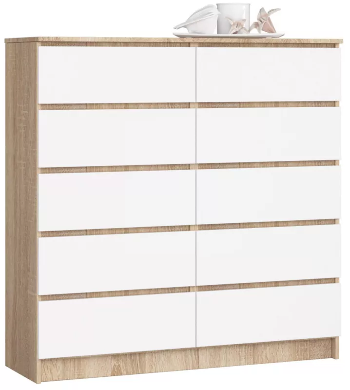 Komoda Akord K120 Dąb Sonoma 120 cm 10 szuflad kolor Biały mat 120x40x121 cm 1 szt.