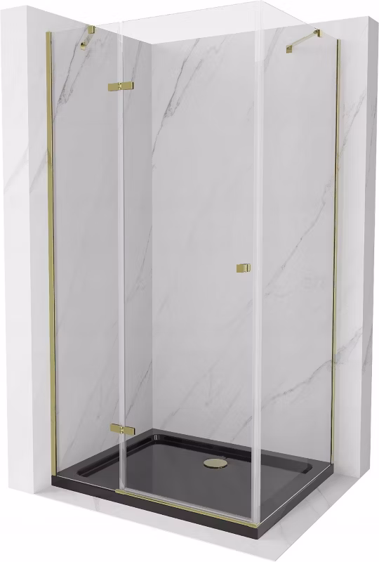 Kabina prysznicowa Mexen Roma uchylna 100 x 90 cm transparent złota + brodzik Flat czarny