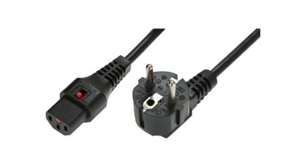 Kabel połączeniowy zasilający 3×1 Schuko kątowy/IEC C13 prosty M/Ż czarny IEC-EL249S /1m/