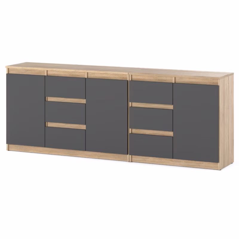 Komoda Hurtownia-Mebli Szuflady 6 Best Agnes 200cm Dąb Sonoma Szary Mat 200x35x75 cm 1szt.