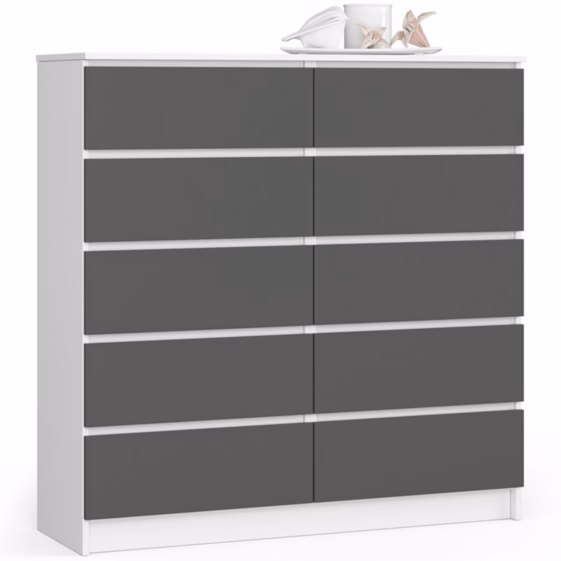 Komoda Akord K120 Biała 120 cm 10 szuflad kolor Grafit Szary mat 120x40x121 cm 1 szt.