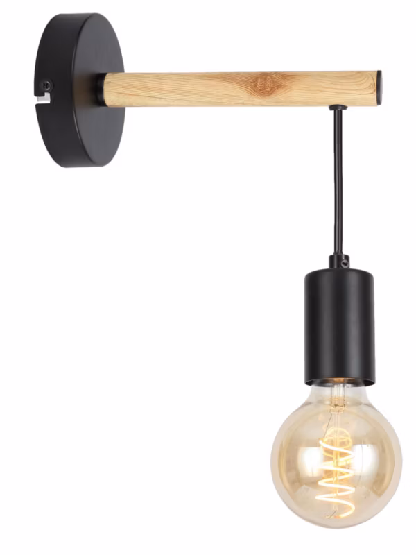 Kinkiet ścienny Candellux Izzy czarny-jasne drewno 1 x E27 x 60W IP20 wym: 23 x 21 x 10 cm – 1 szt.