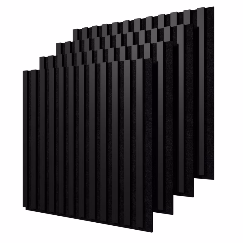 Lamele ścienne na czarnym filcu Stegu, czarne panele akustyczne 60×60,5cm 4szt.