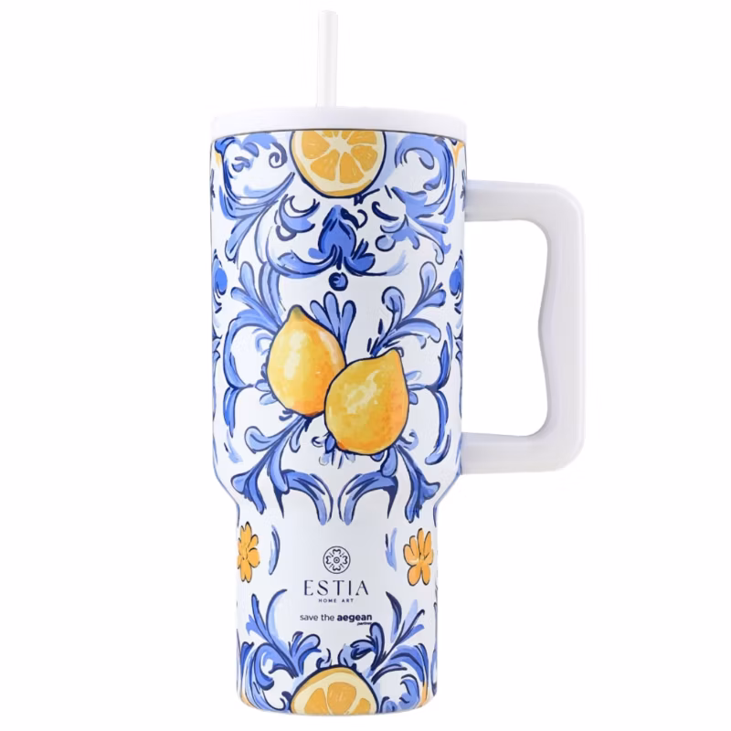 Kubek Termiczny Ze Słomką Amalfi Coast Estia Stal Nierdzewna W Cytryny 900 Ml 1 Szt.