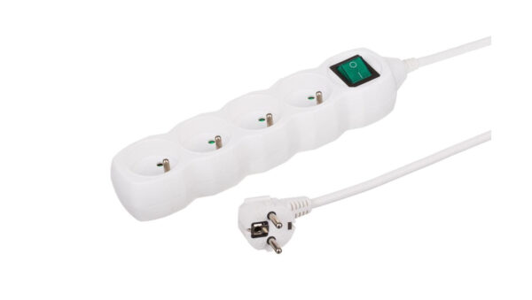 Przedłużacz 4-gniazdowy, 3m biały, z wyłącznikiem, 3×1,0mm OWY 35430