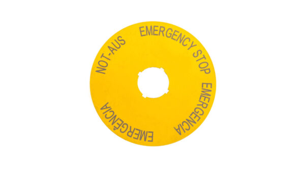 Tabliczka opisowa żółta okrągła EMERGENCY STOP (4 języki) M22-XAK2 216466