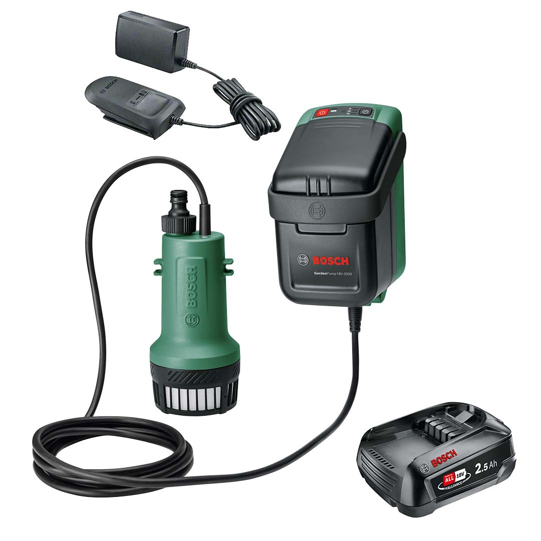 Pompa do deszczówki Bosch GardenPump 18V-2000 + 1×2.5Ah + ładowarka