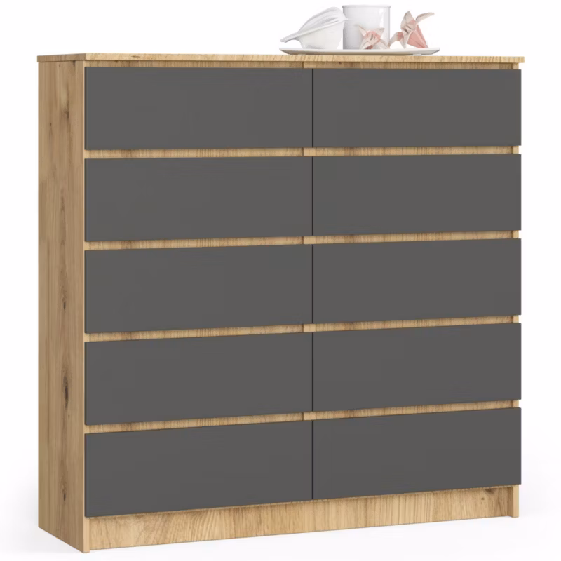 Komoda Akord K120 Dąb Artisan 120 cm 10 szuflad kolor Grafit Szary mat 120x40x121 cm 1 szt.