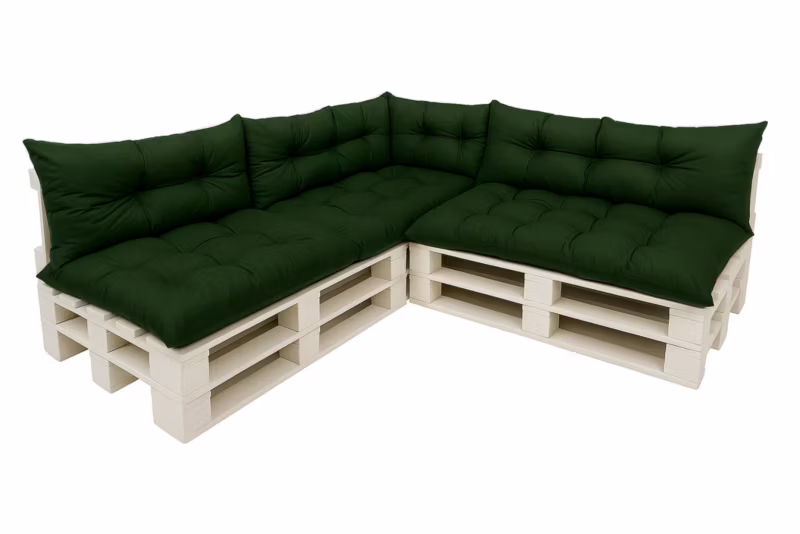 Komplet 7sztuk poduszek ogrodowych na palety Setagrden 3x120x50cm /3x120x40cm+60x40cm,zielone dwustronne poduszki, 1szt