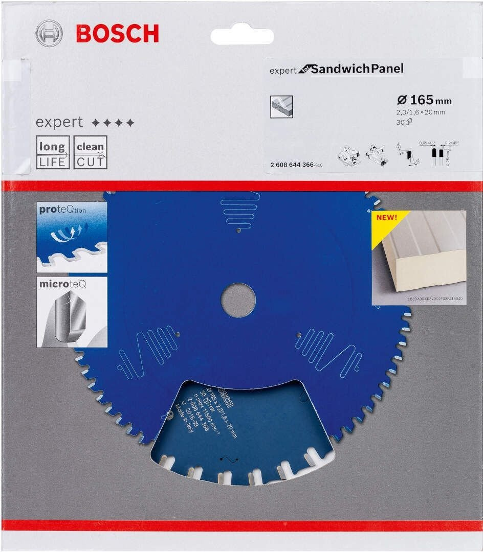 Tarcza pilarska Expert for Sandwich Panel 165×20 mm 30 zębów Bosch 2608644366
