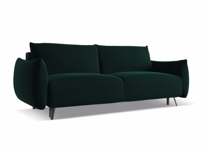 Kanapa 3-osobowa z funkcją spania LaMiaSofa GENOVA z tkaniny welwetowej 230×105 cm butelkowa zieleń 1 szt.