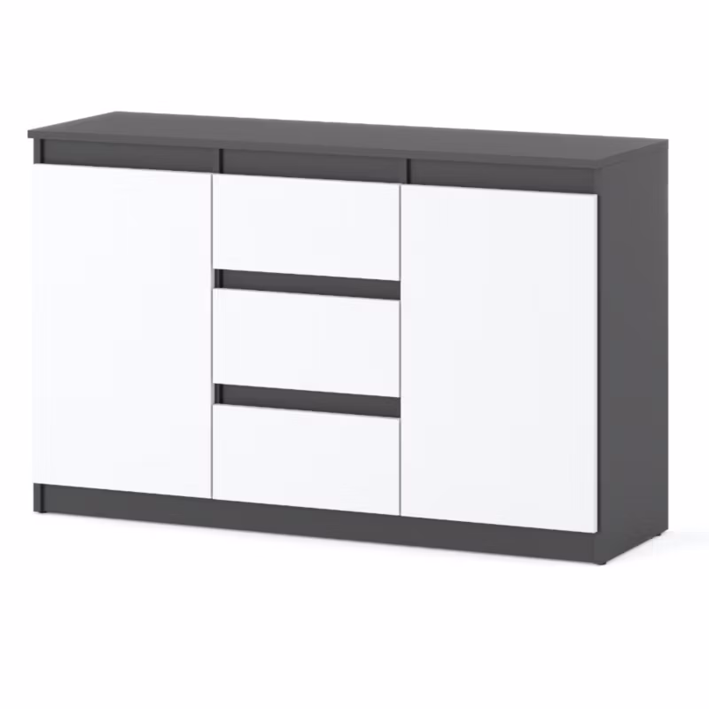 Komoda Hurtownia-Mebli Szuflady 3 Agnes 2D3SZ 120cm Szary Mat Biały Mat 120x35x75 cm 1szt.