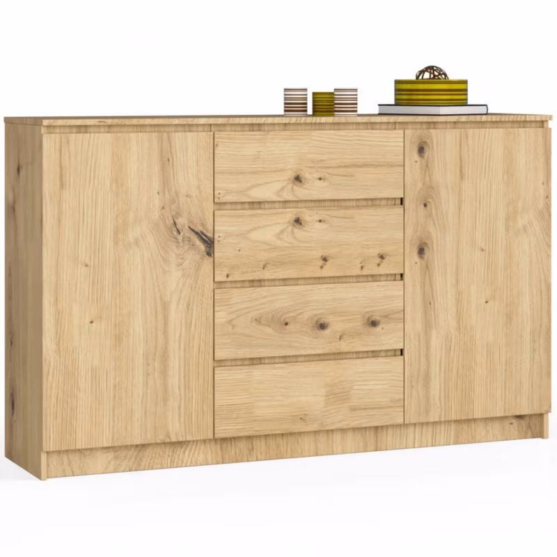 Komoda Akord K160 Dąb Artisan 160 cm 2 drzwi 4 szuflady kolor Dąb Artisan mat 4 półki 160x40x99 cm 1 szt.