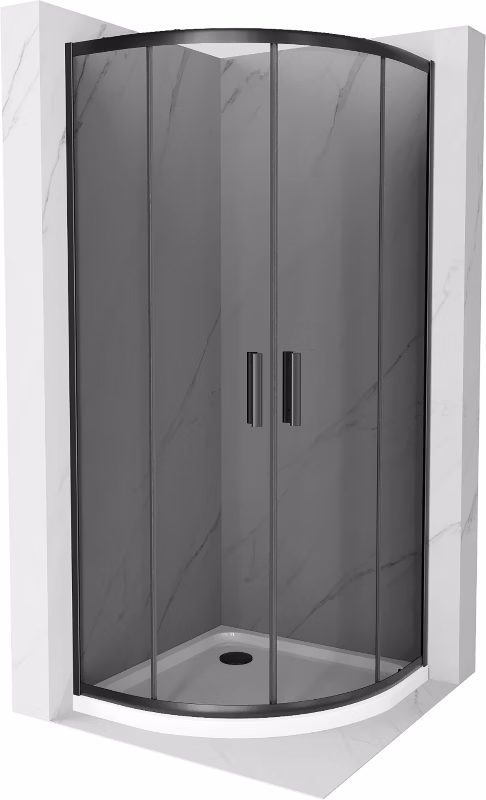 Kabina prysznicowa Mexen Rio półokrągła 90 x 90 cm grafit czarna + brodzik Flat biały
